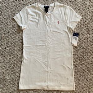 Ralph Lauren Off-White T-Shirt with Pink Logo Girls size M (8/10) NWT
